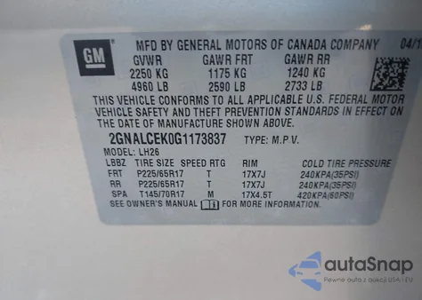 2016 Chevrolet Equinox Lt from USA, damaged, VIN 2GNALCEK0G1173837